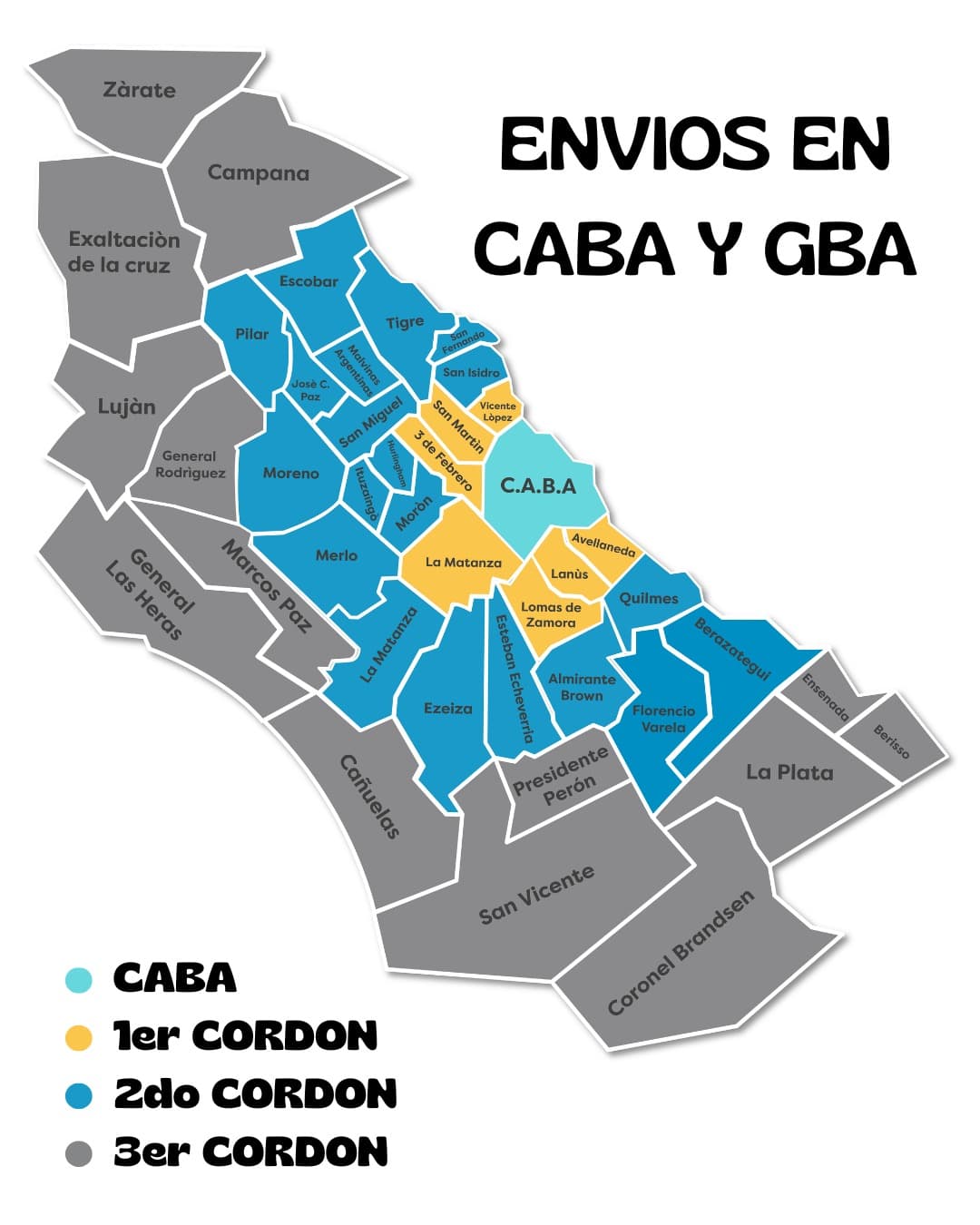 Mapa de zonas de envío en CABA y Gran Buenos Aires