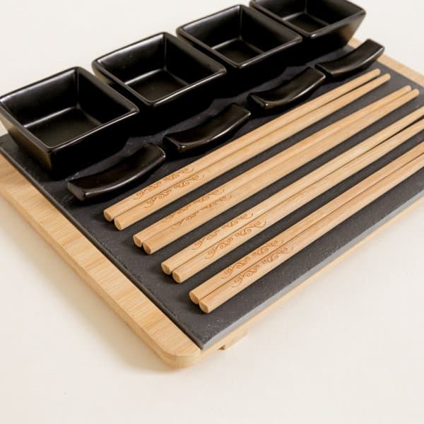 Set De Sushi Negro 4 Personas Bamboo y Ceramica