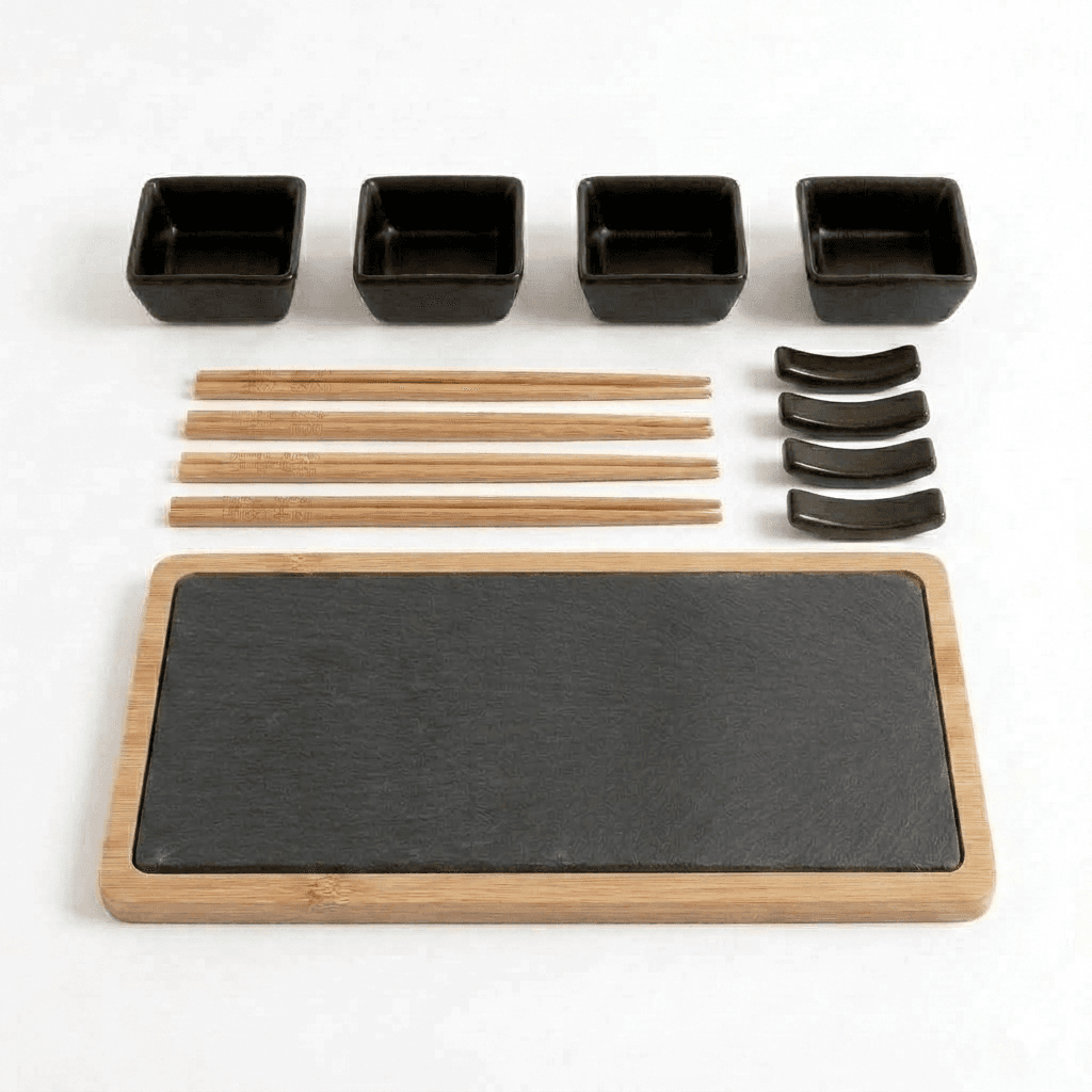 Set De Sushi Negro 4 Personas Bamboo y Ceramica