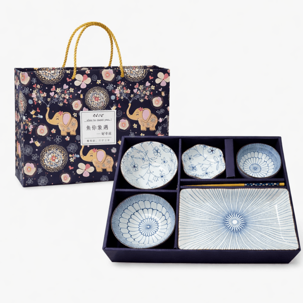 Set Sushi Vajilla Japonesa Cerámica 6 Piezas Diseño Floral