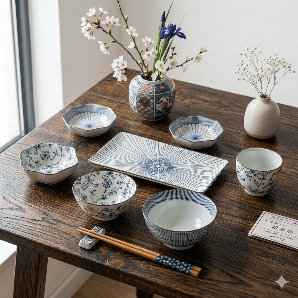 Set Sushi Vajilla Japonesa Cerámica 6 Piezas Diseño Floral