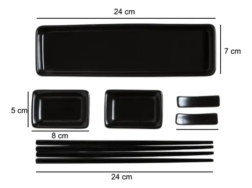 Set Sushi 2 Personas Porcelana Negra Mishka 9 Piezas Negro Liso