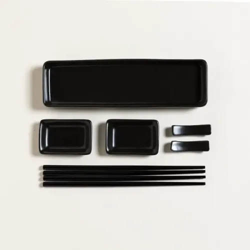 Set Sushi 2 Personas Porcelana Negra Mishka 9 Piezas Negro Liso